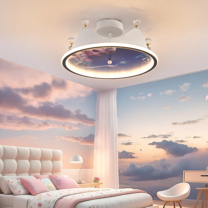 Children's Room Full Spectrum Crown Elsa Princess Pink Star Eye Protection Ceiling Lights Boys And Girls Bedroom Room Lamp