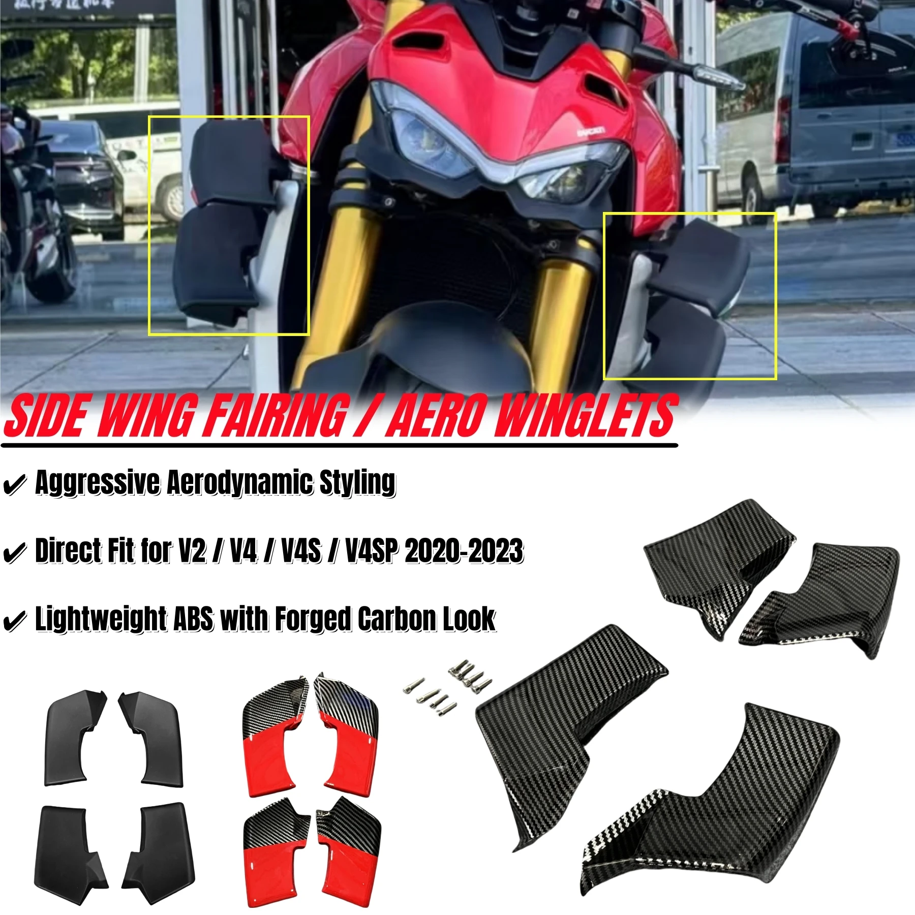 

Мотоциклетные спойлеры, боковой обтекатель крыла для Ducati Streetfighter V2 V4 V4S V4SP 2020 2021 2022 2023, комплект аэродинамического дефлектора
