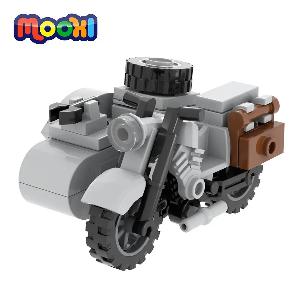 MOOXI Type 97 Military Motorcycle With Sidecar MOC Bricks Wars WW2 Car Compatible Action Figures Model Building Blocks Kids Toys