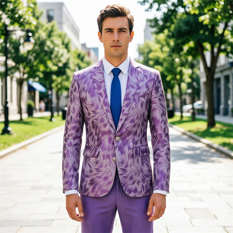 

( Blazer + Pant ) Classic Groom Wedding Party Suits Fashion Men Business Social Stage Performance Slim Fit Jacquard 2 Piece Set