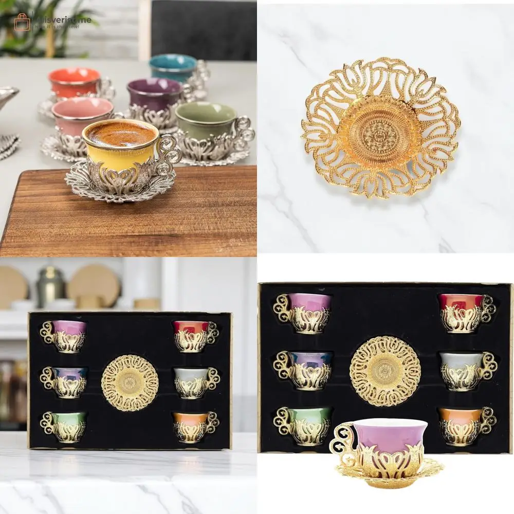 

12-Piece Turkish, Greek, Arabic Porcelain Coffee Espresso Set with Gold Accents