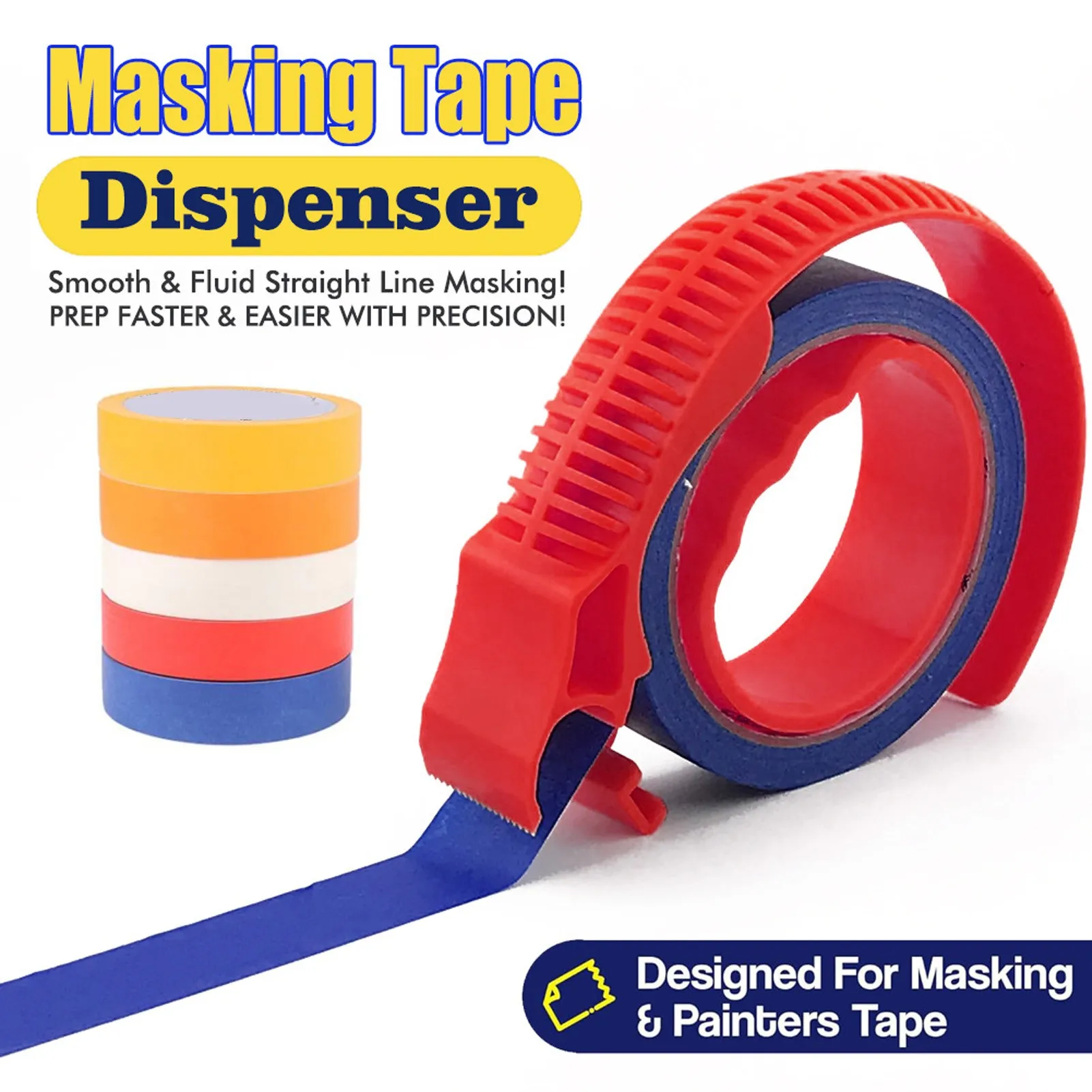 Masking Tape Dispenser Round Handle Portable Tape Applicator for Seam Stickers Painting Tapes 25mm Wide Red