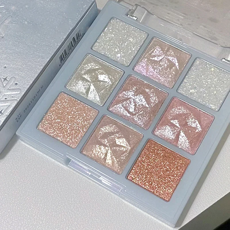 Heallor-paleta de sombras de ojos camaleón con purpurina completa, 9 colores, copo de nieve nacarado, brillo de ojos delicado, resalte el Color del maquillaje Shi