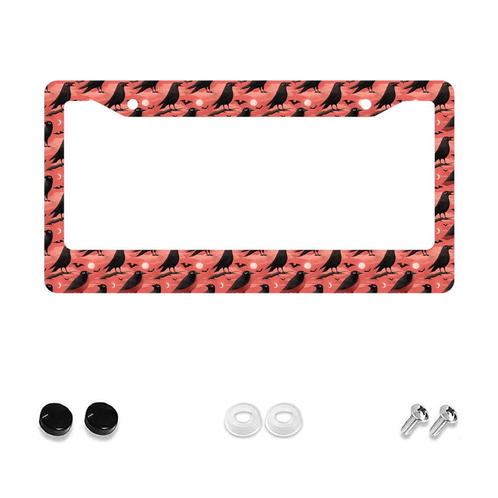 

1pc Retro Red Crow Pattern 2-Hole License Plate Frame, Aluminum Material, 6x12 Inches, Includes Screw Kit, Unique Car Decoratio