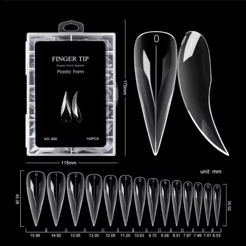 140pcs/box Short Curved Stiletto Nail Dual Form For Nail Extension Of 3D Cat's Claw Sculptural Acrylic Nails Full Cover Molds