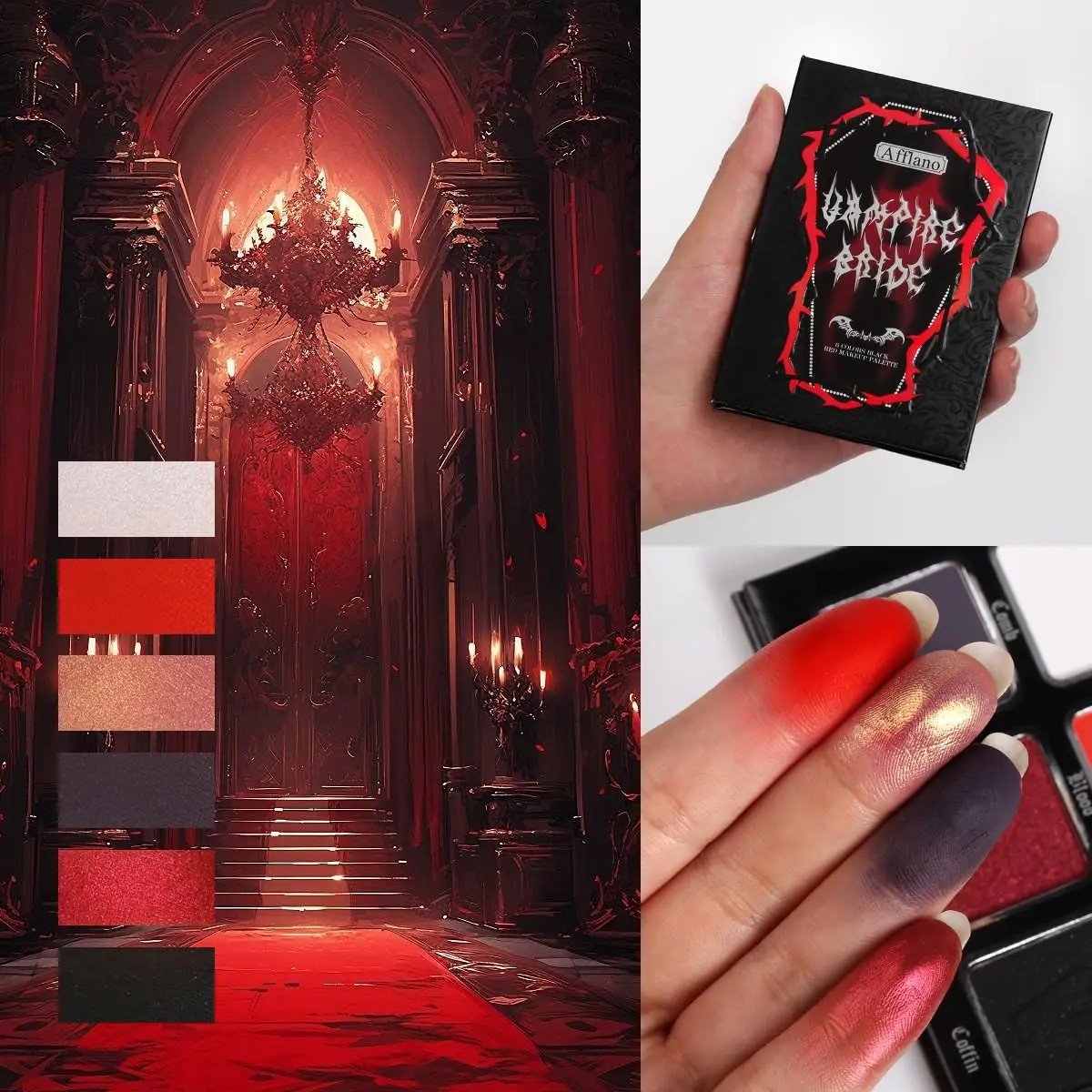 Afflano Eyeshadow Palette 6 Colors Black Red Goth Dark Smokey Punk High Colors Lasting Clown SFX Eye Makeup view 2