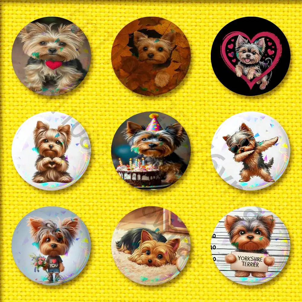 Yorkshire Terrier Dog Puppy Badge For 44mm 25mm 32mm 75mm 58mm Round Tinplate Pin Brooch Insignia Case Gift