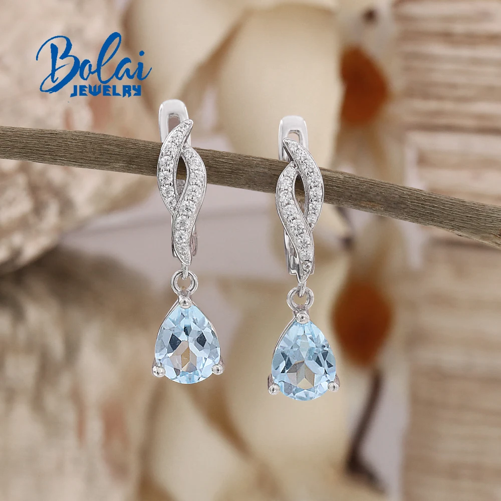 

Gorgeous Natural sky blue topaz 925 Sterling silver women's earrings Pear 6*8mm gemstones fine jewelry for birthday banquet gift
