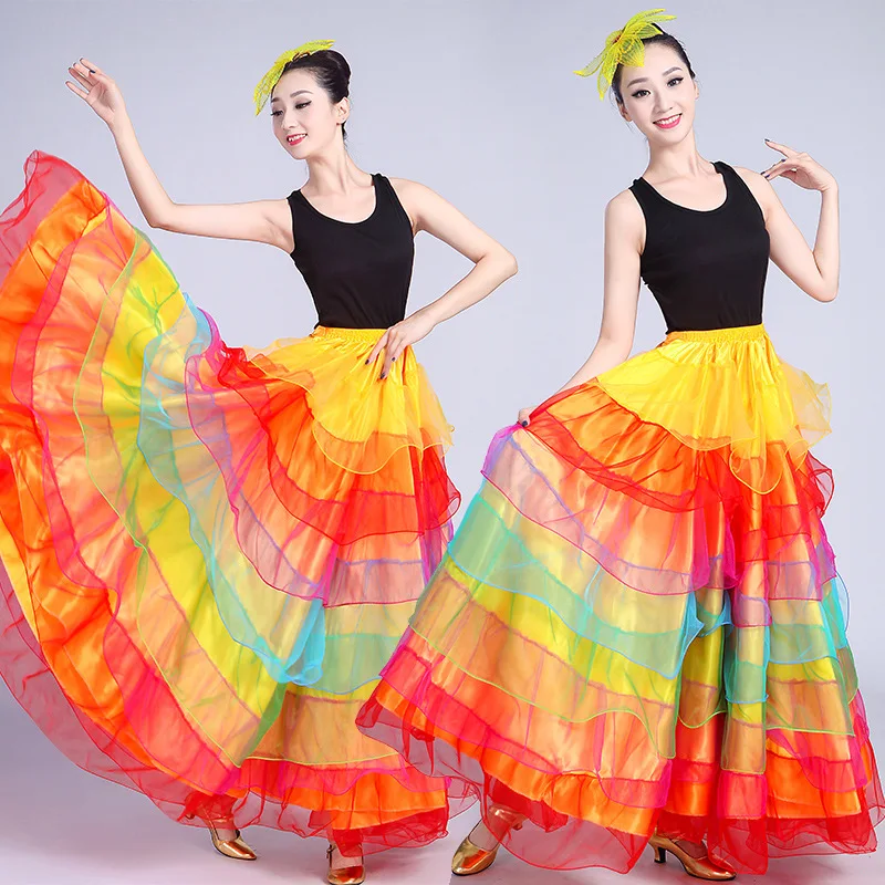 1 stks/partij vrouw mode spaanse stierenvechten lange rok dame kleurrijke flamenco dansen lange rok