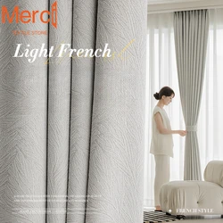 Customized Chenille Jacquard Leaves American Curtain Blackout Simple Modern Light Luxury Curtains for Living Dining Room Bedroom