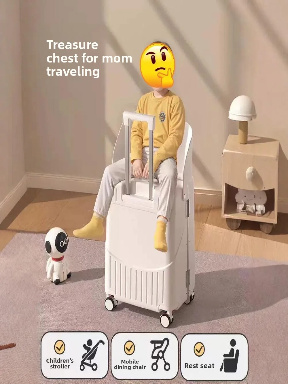 

Children's Travel Suitcase 20 Inch Pull Rod Bag Mommy Can Sit Baby Can Ride Girl Can Sit Parent-Child Wheelchair for Travel