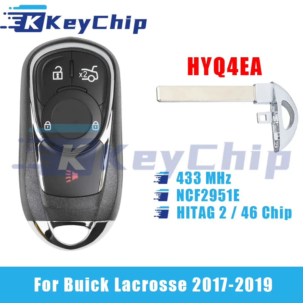 KeyChip Pro For Buick Lacrosse 2017-2019 4+1 Buttons Smart Car Key 433 MHz NCF2951E HITAG 2 46 Chip HYQ4EA