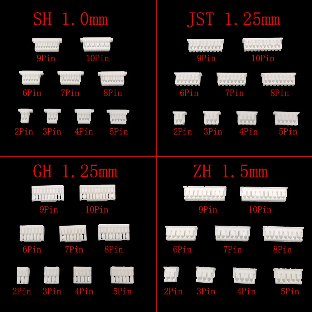 1 صندوق JST SH 1.0 مللي متر/1.25 مللي متر/GH 1.25/ZH 1.5 مللي متر الملعب 2 3 4 5 6 7 8 9 10 دبوس أنثى الإسكان دبوس رأس العقص موصل طرفي