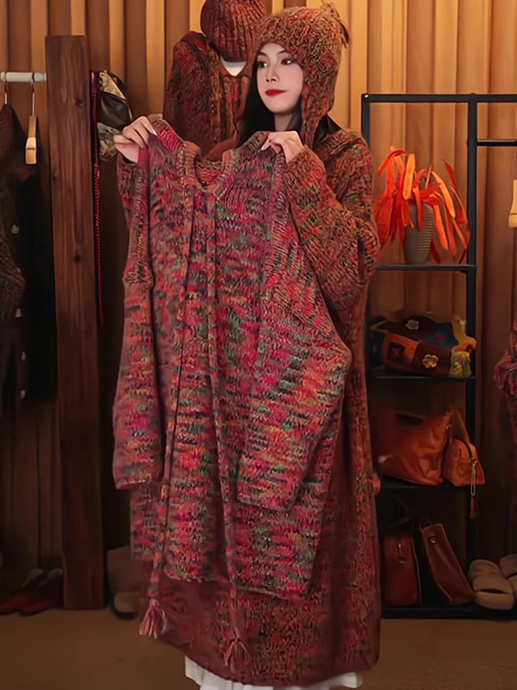 

Ele Red Long Sve Sweater for Women Winter Faionable Korean Sle Commute Casual Loose Fit Camere Wrap Neline