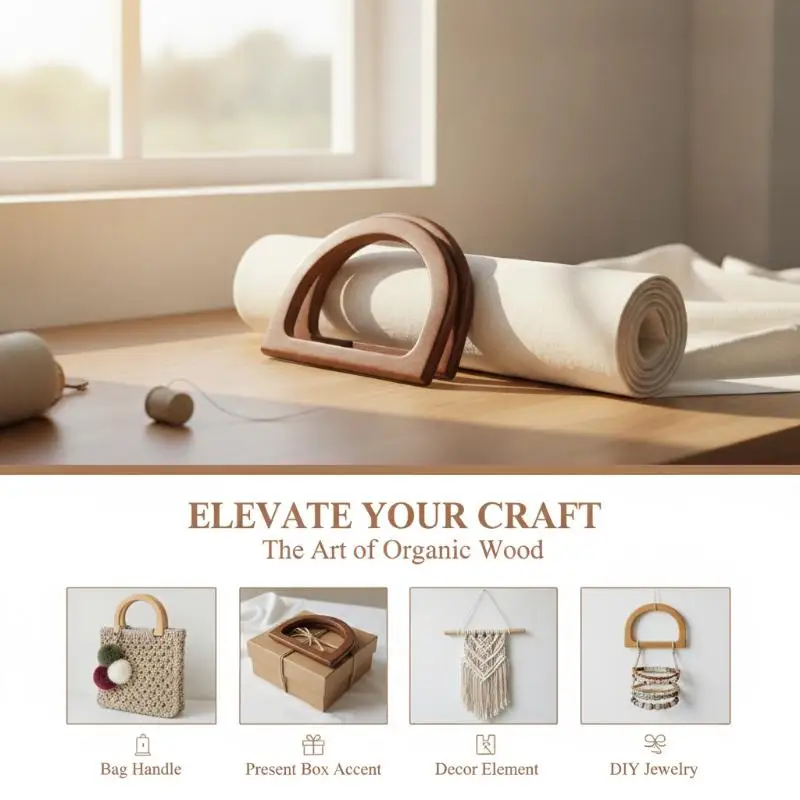 Retro Style Natural Wood D-Shaped Bag Handle Half Circle 1Pcs Replacement for Vintage Crochet Bag DIY Gift Making