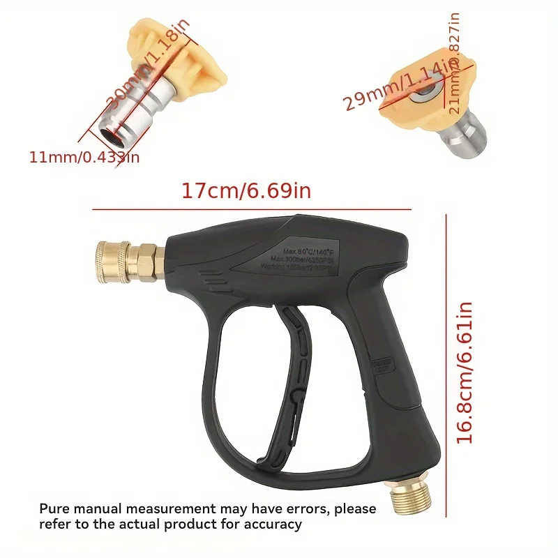 Hochdruck-Autowaschpistole, 4350 PSI, M22-14/M22-15-Gewinde, 1/4 Zoll Schnellanschluss, 5 Düsen, langlebiger Kunststoff, batteriefrei, leicht – Detail 2