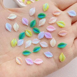 200Pcs Cute Mini Cartoon Colored Leaves Resin Figurine Crafts Cabochon Ornament Jewelry Manicure Hairpin Making Accessories