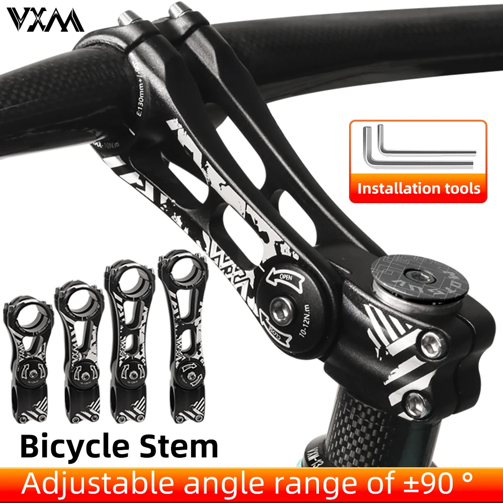 

VXM Adjustable MTB Bike Stem Bicycle Handlebar Stem ±90° Bike Riser Ultralight Aluminum Alloy Front Fork Stem Adapter for Bike