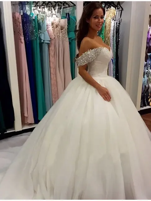 Customized Charming Off The Shoulder Beaded Plus Size Bridal Gowns Vestidos Puffy Appliqued Lace 2023 Ball Gown Wedding Dresses