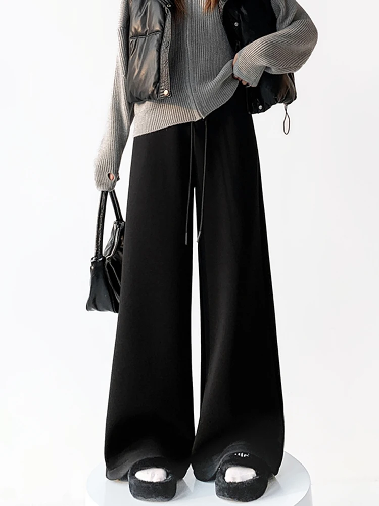 Pantaloni Casual da Donna a Vita Alta con Fodera, Gamba Larga e Vestibilità Comoda per Autunno e Inverno