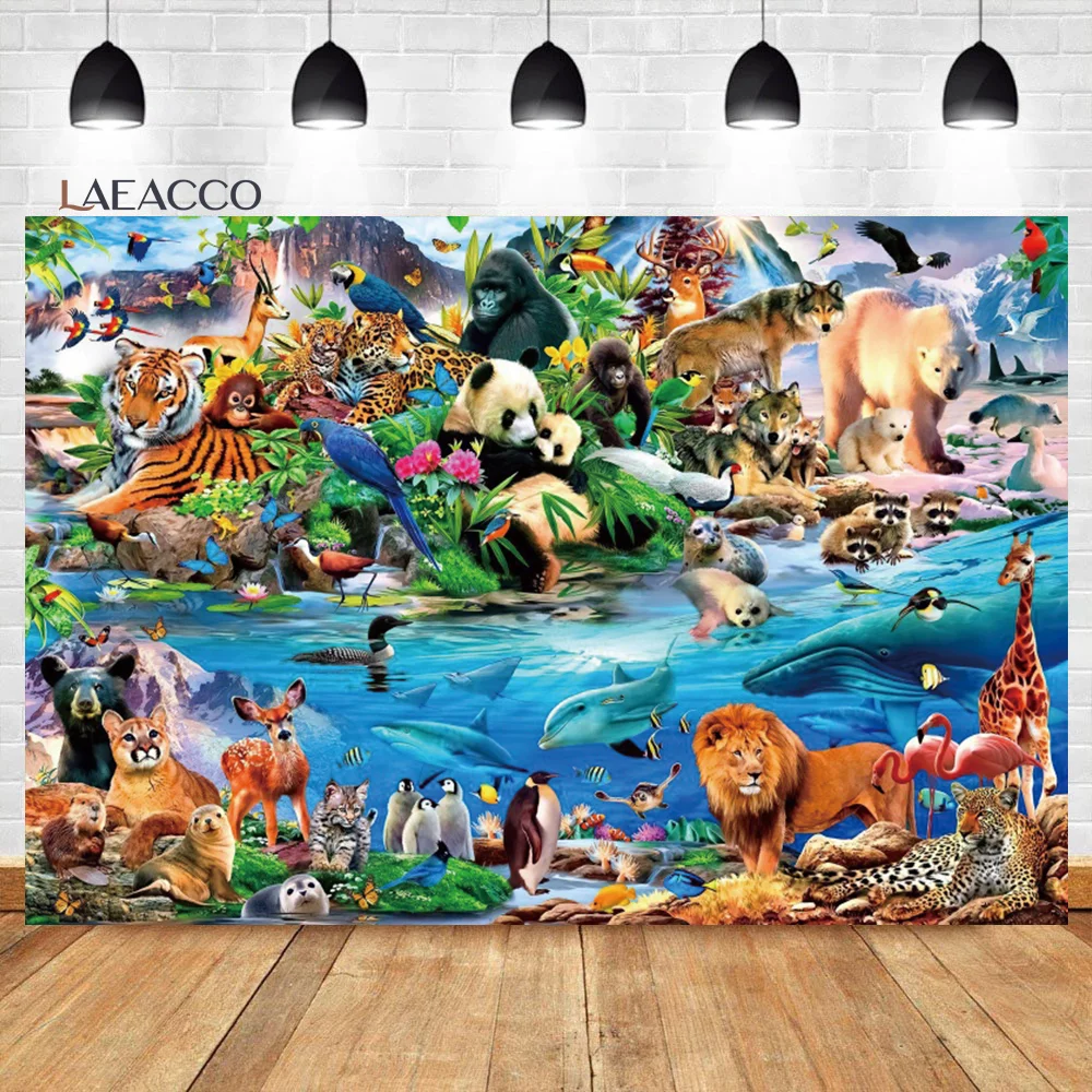 

Laeacco Jungle Animals Backdrop Tropical Wildlife Forest Safari Scenic Baby Shower Kids Bithday Portrait Photography Background