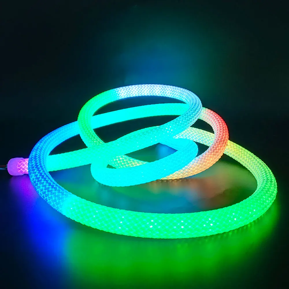 5V RGBIC Addressable Round Reticulate Pattern Fabric 50Leds/m Flexible Silicone Strip Smart Pixel 360 Degree LED Light Tape IP67