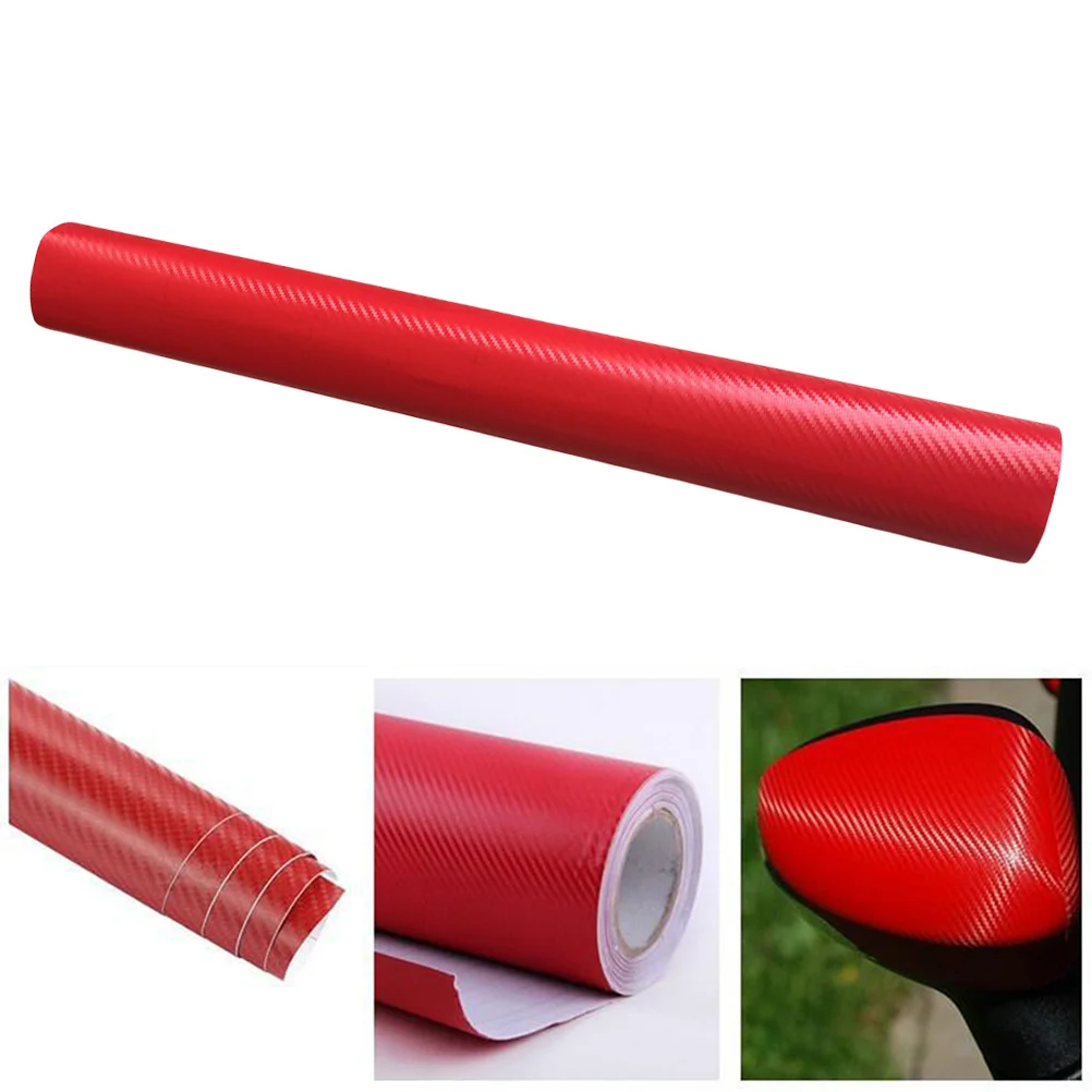 

1 Roll Waterproof Diy 3D Carbon Fiber Car Sticker Film Wrap For Auto Vehicle Decor Red Self-Adhesive No Residue