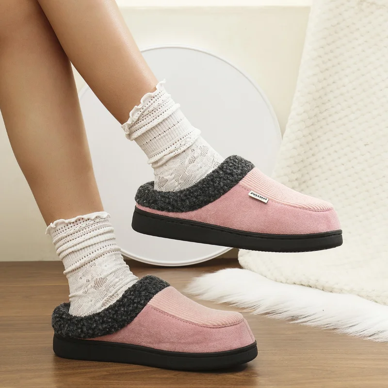 Pantofole in pelliccia sintetica moda donna inverno punta chiusa suola morbida scivoli in cotone donna accogliente caldo soffice peluche pantofole calde in cotone piatto