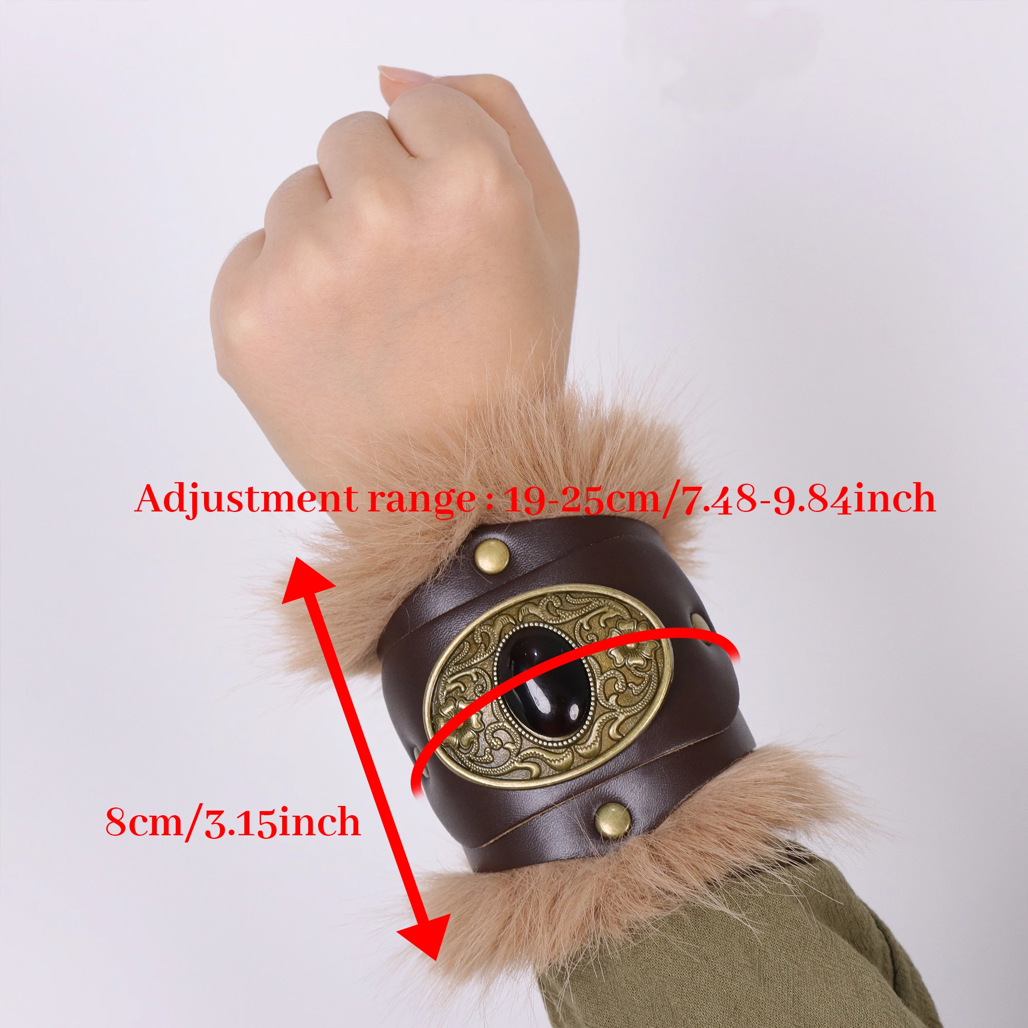 2pcs Retro Faux Leather Bracers with Furry Trim - Knight Style, Medieval Nordic Viking Vibe, Cosplay & Stage Performance