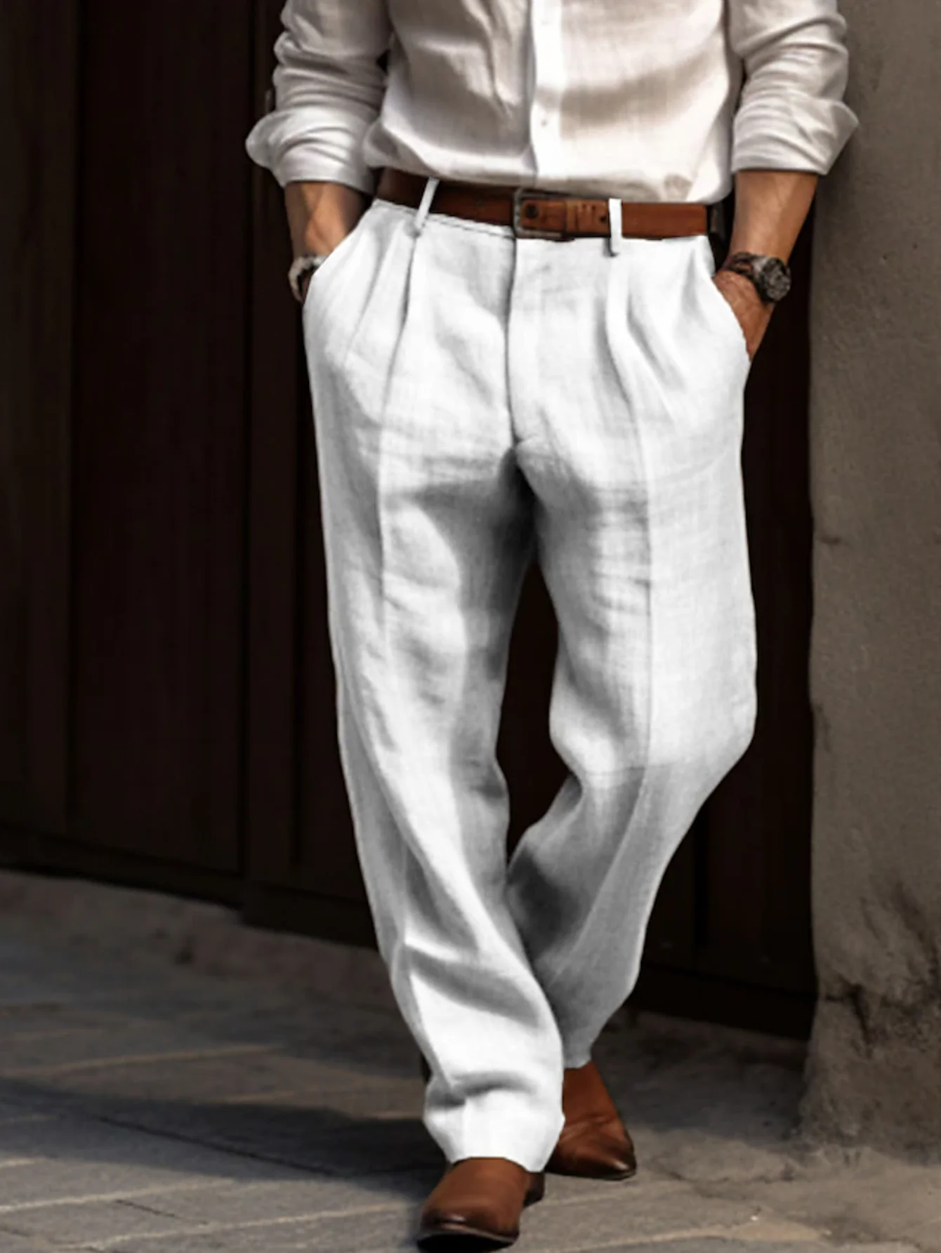 Neue Sommerkollektion, Elegante Retro-Leinenhose, Vielseitig für den Arbeitsweg, Fließend, Locker Geschnittene Gerade Hose, Atmungsaktiv – Detail 7