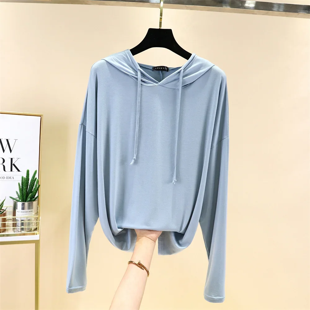 

Fashion Korean Summer Modal Sweatshirts Sweater Hooded T Shirt Long Sleeve Ladies Hoodie Top Tees Women Thin Soft Long Sleeve