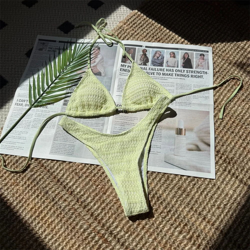 

Сексуальное текстурированное бикини Y2K, летний пляжный купальник с открытой спиной, бандажный купальный костюм, женский купальник для отдыха, Biquini Feminino