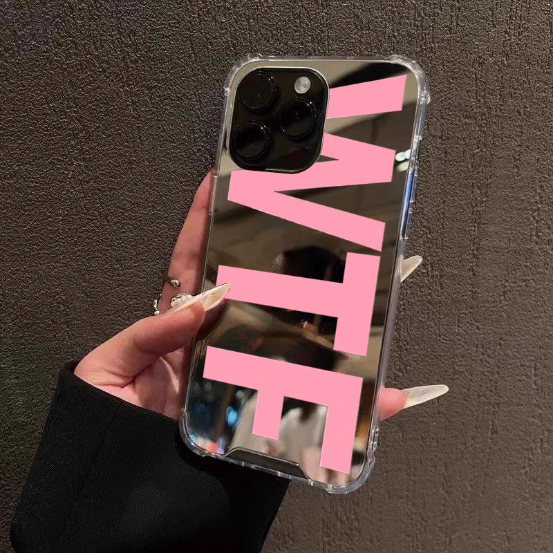 Einfache rosa Buchstaben Spiegel Acryl Weiche Handyhülle für iPhone 18 17 16 15 14 13 12 11 Pro Max 17 Air XS X XR 7 Plus Stoßfängerhülle