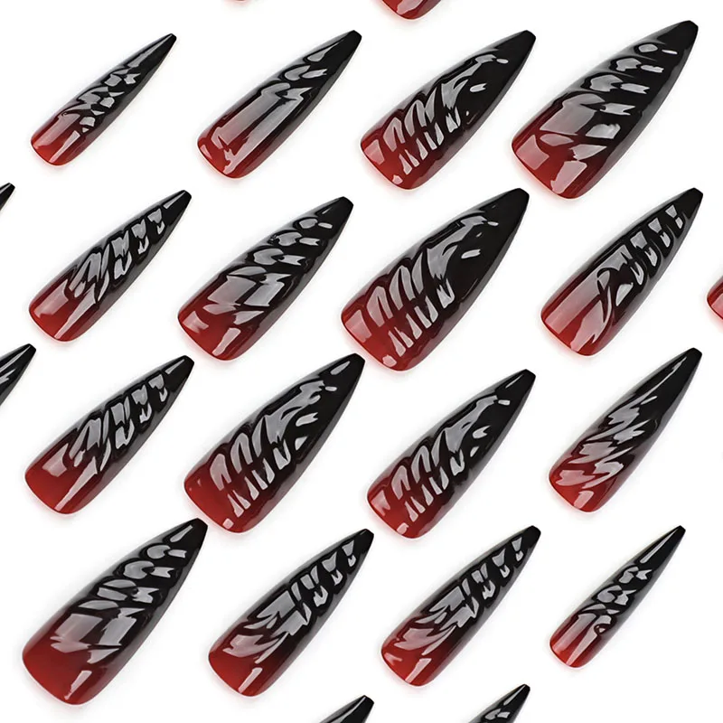 24pcs Halloween 3D Three Dimensional False Nails Blending Nail Art Press On Nails For Women and Girls Nail Art Salon wholesale