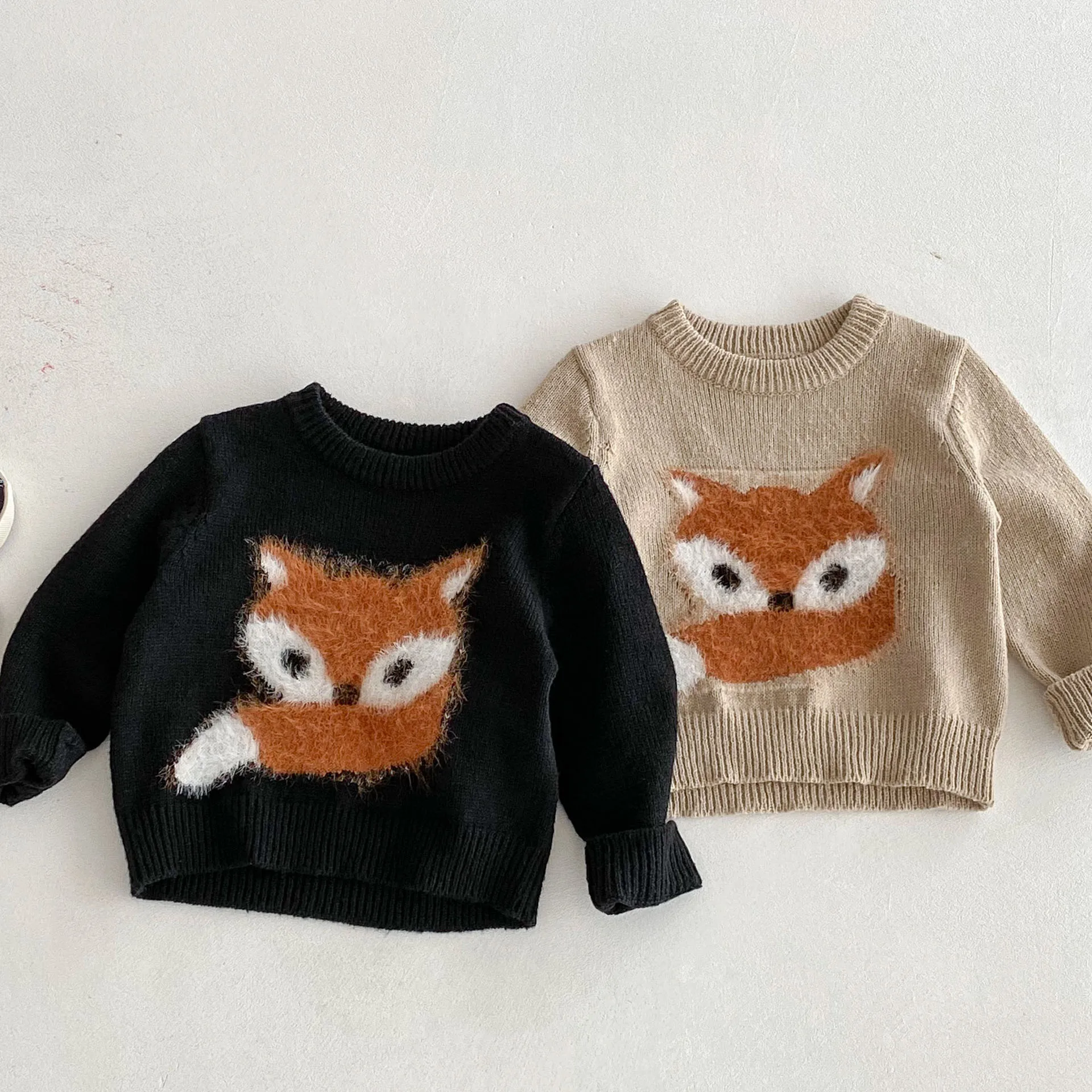 

Children's Sweater Pullover Autumn New Style Boys' Plush Cartoon Printed Warm Sweaters Korean Girls' Thickened Knitted Top