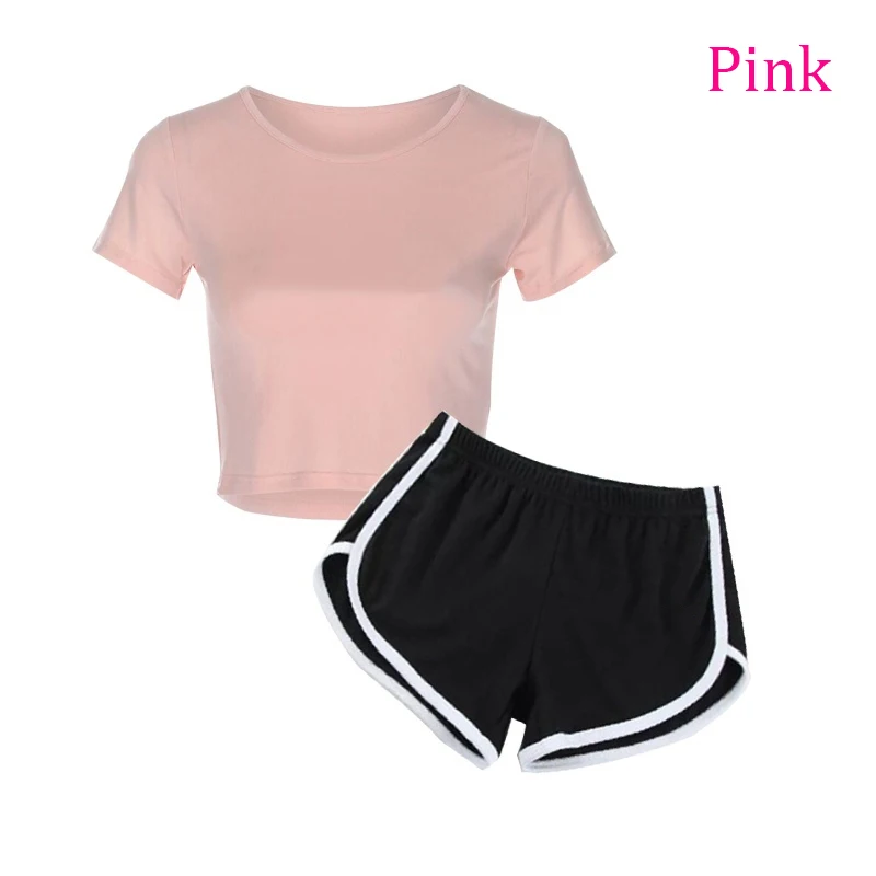 Summer Women Fashion Casual Two Piece Set Short Sleeves T-shirt & Skinny Shorts Pants Sets Beach and Gym Suits Outfits