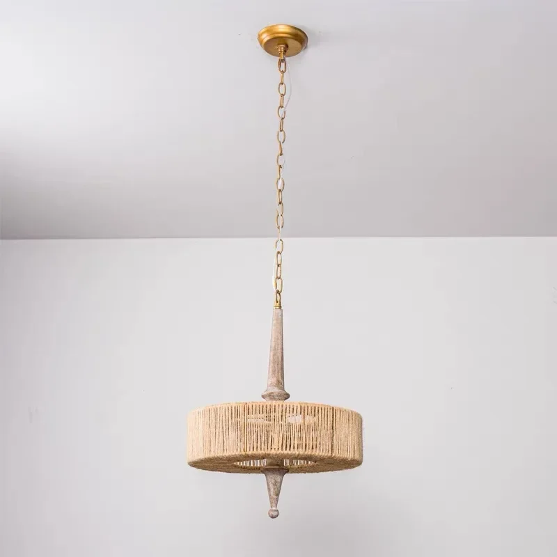 

GHJUYIOL American retro chandelier, handmade hemp rope, minimalist French creativity, grand entrance, bedroom, dining room, livi