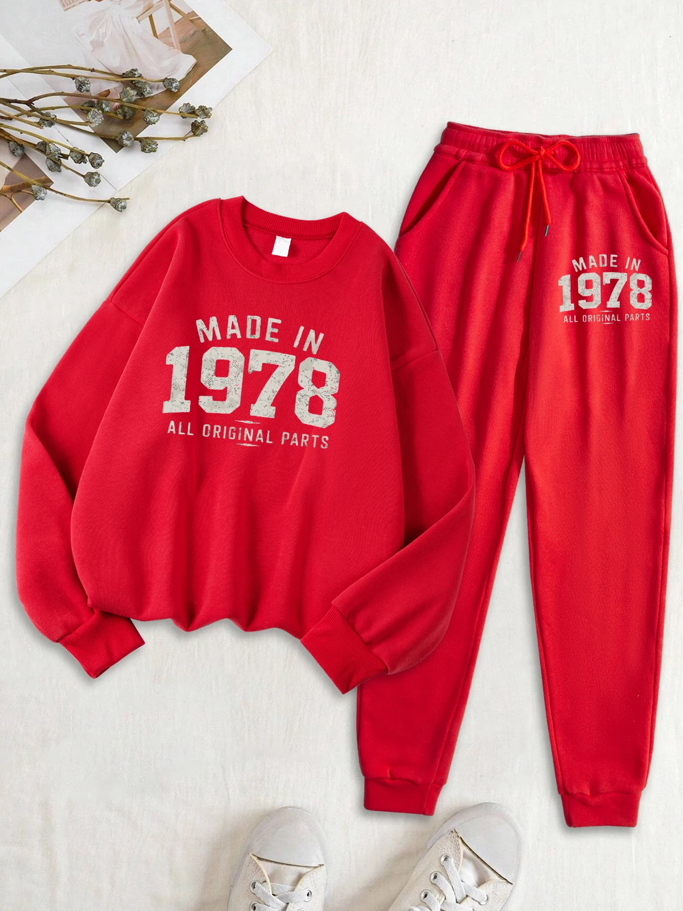 Made In 1978 All Original Parts Print New Sweatshirt Set Women Street Autumn Hoodie Hipster Casual Pants Sport Fleece Sweatpants