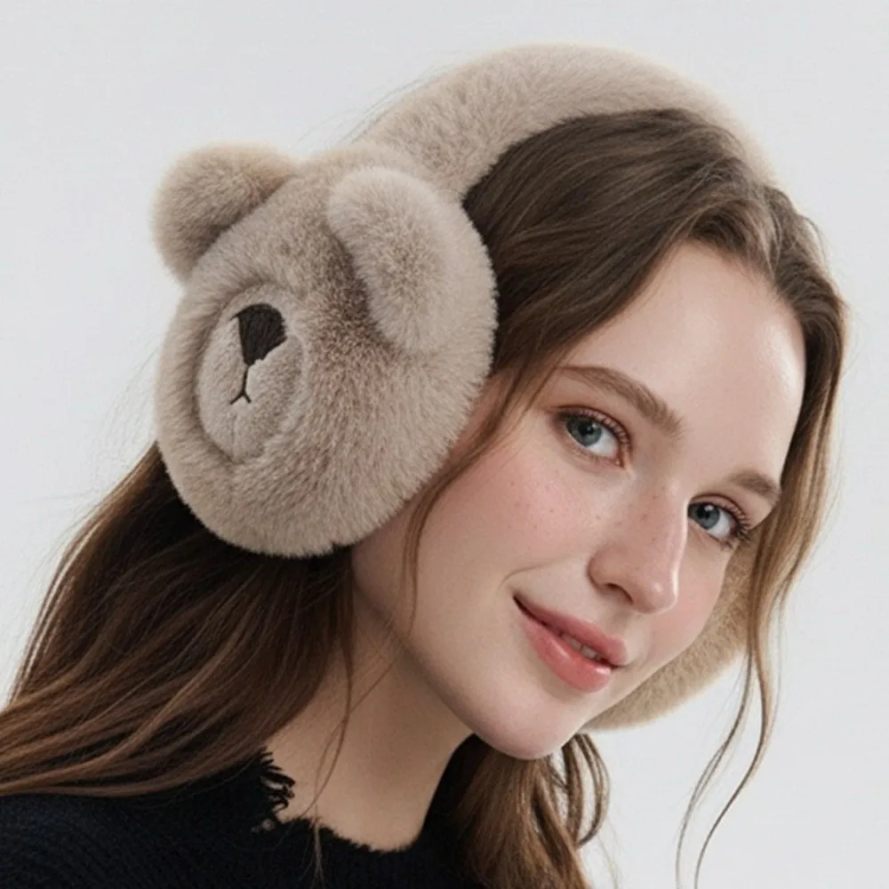 Confortável dos desenhos animados urso de pelúcia earmuffs à prova de vento macio bonito capa de orelha engrossar ajustável inverno orelha mais quente presentes do feriado