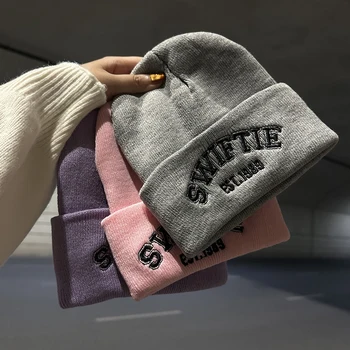 Bordado 1989 chapéu de malha dos homens inverno quente boné lã engrossado feminino casal pulôver gorro meninas meninos crochê chapéus bonnet