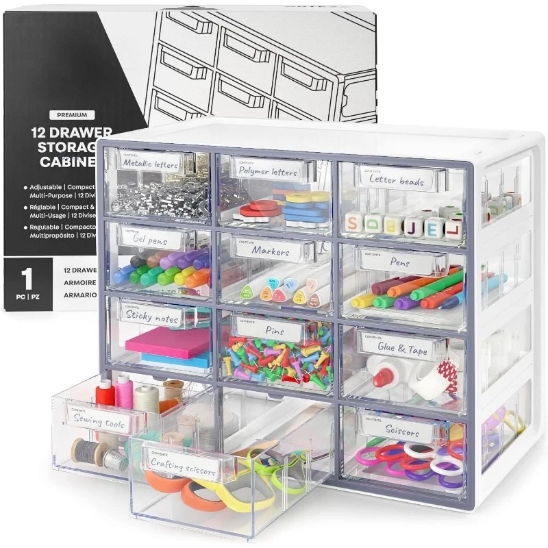 

Desk Drawer Organizer, Multipurpose 12-Drawer Cabinet