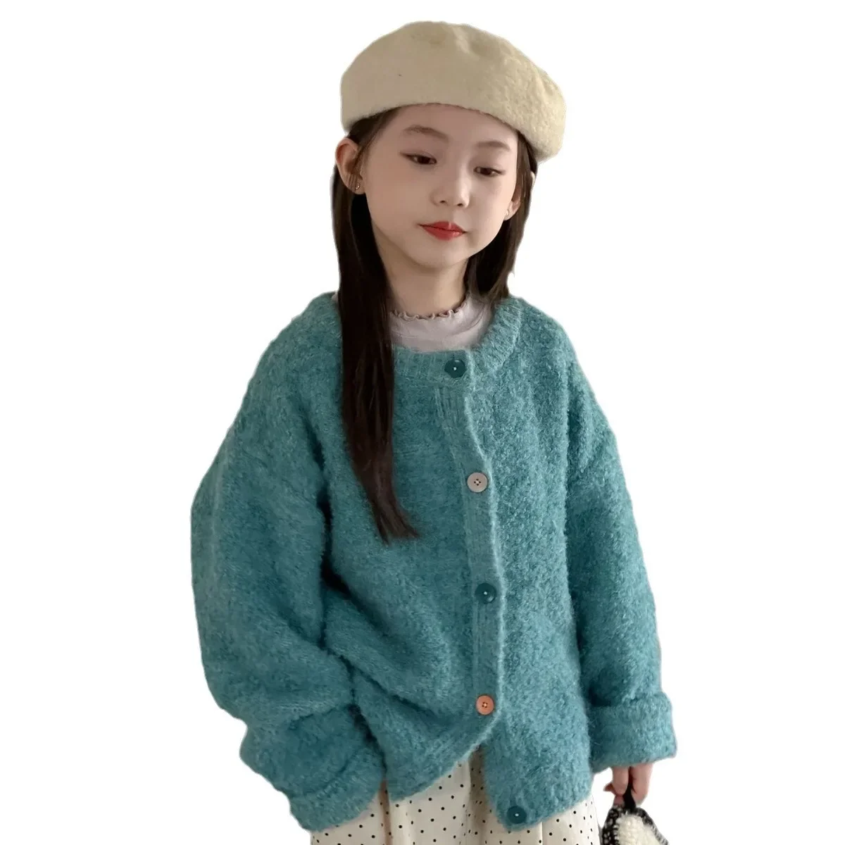 2024 Autumn New Korean Version Solid Color Mohair Soft and Sticky Cardigan