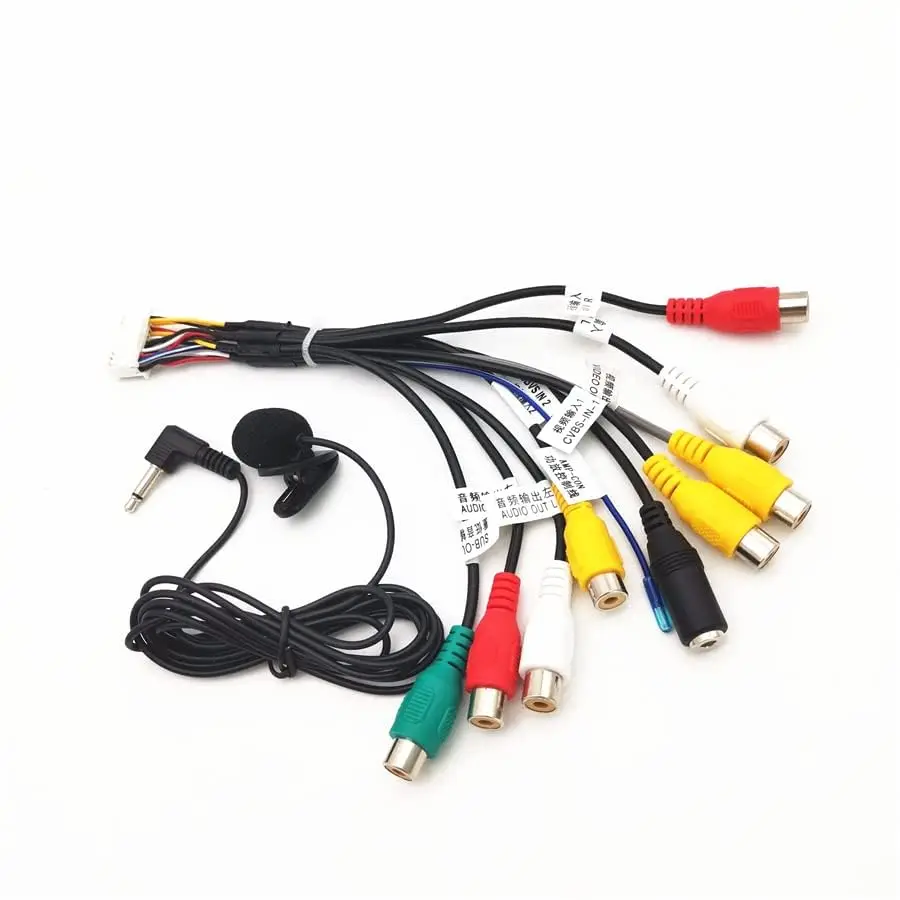 

20 Pin Plug Car Stereo Audio RCA Output Wire Aux-in Adapter Cable w/ Microphone