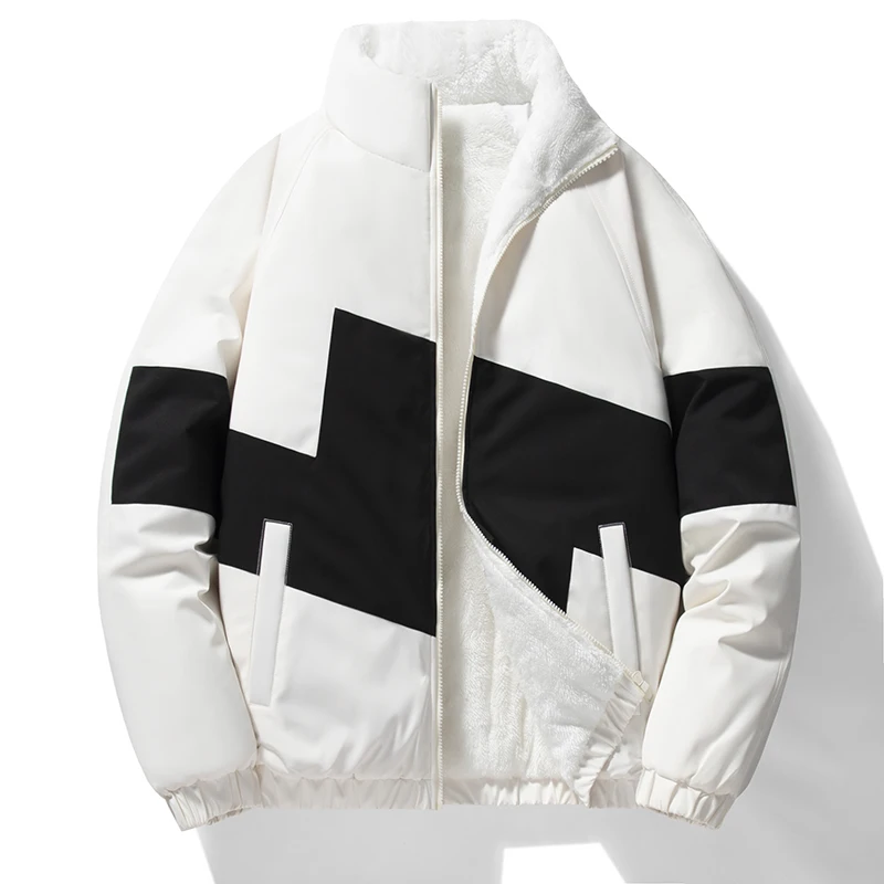 

Thiened Fce Men's Winter Jaet Stand Collar Cotton Casual Faion Color Blo Warm Lamb Velvet Anti-Cold Polyester Fiber