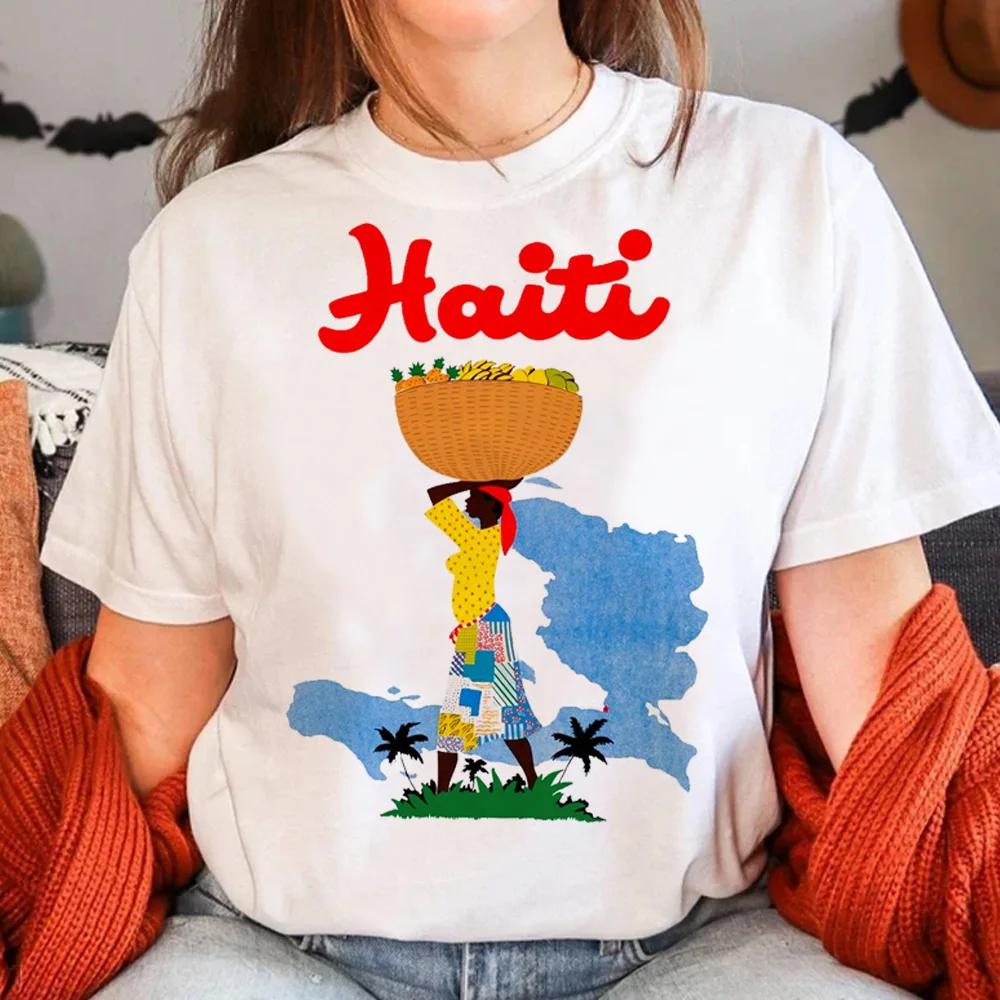 

Haiti t shirt women funny Y2K harajuku t-shirts female funny clothing