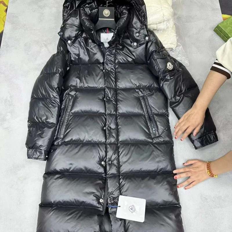 Chaqueta de plumón de pato de invierno Real Shot, cintura delgada gruesa por encima de la rodilla, chaqueta de plumón larga para hombres y mujeres, chaqueta cálida para parejas, abrigos de marea
