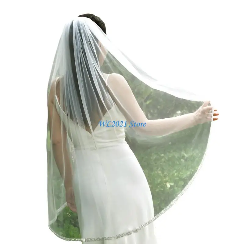 G5GC غطاء رأس الزفاف اللامع حجاب قصير مريح من التول لحدث الزفاف