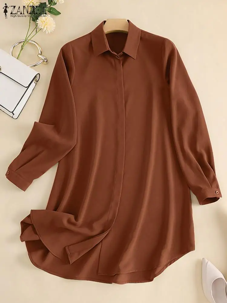 ZANZEA – chemise à manches longues pour femmes musulmanes, élégante, solide, pour le printemps, style Marocain, Eid Mubarek, Ramadan, turquie