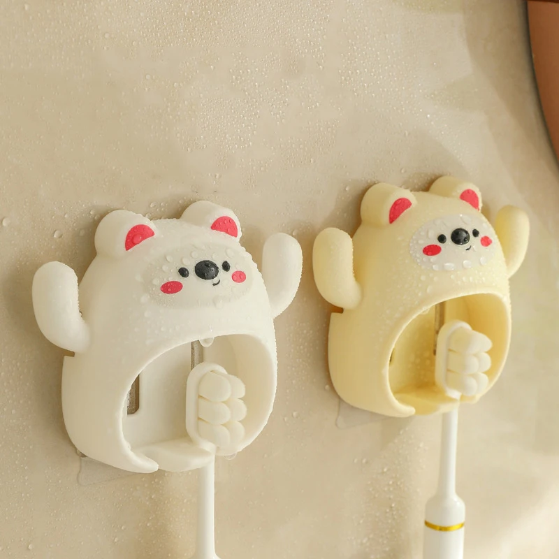 Cartoon Toothbrush Storage Holder Cute Animal Wall Mount Hooks With Wall Suction Cup Bathroom Decoration Rack Gift For Kids