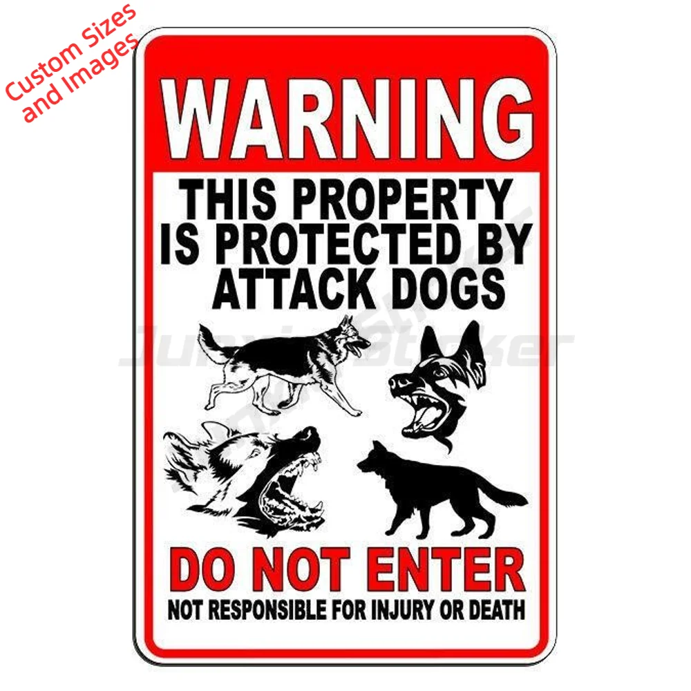 Beware Of Dog Property Protected By Attack Dogs Do Not Enter Vinyl Sticker Waterproof UV Resistant Decal For Gate And Fence